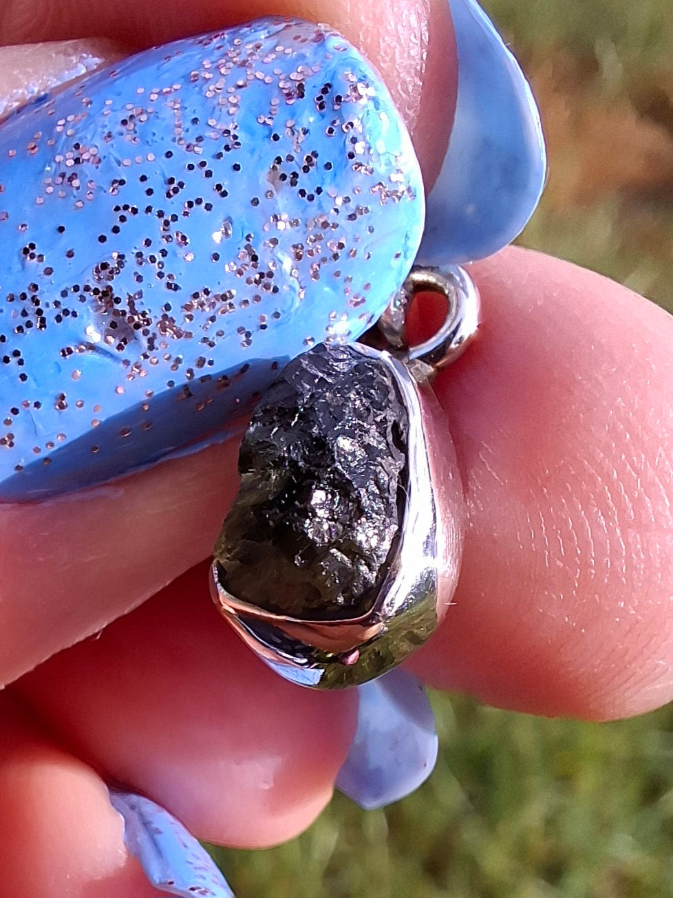 Moldavite Pendant, 925 Silver, Tektite (Ref: P51)
