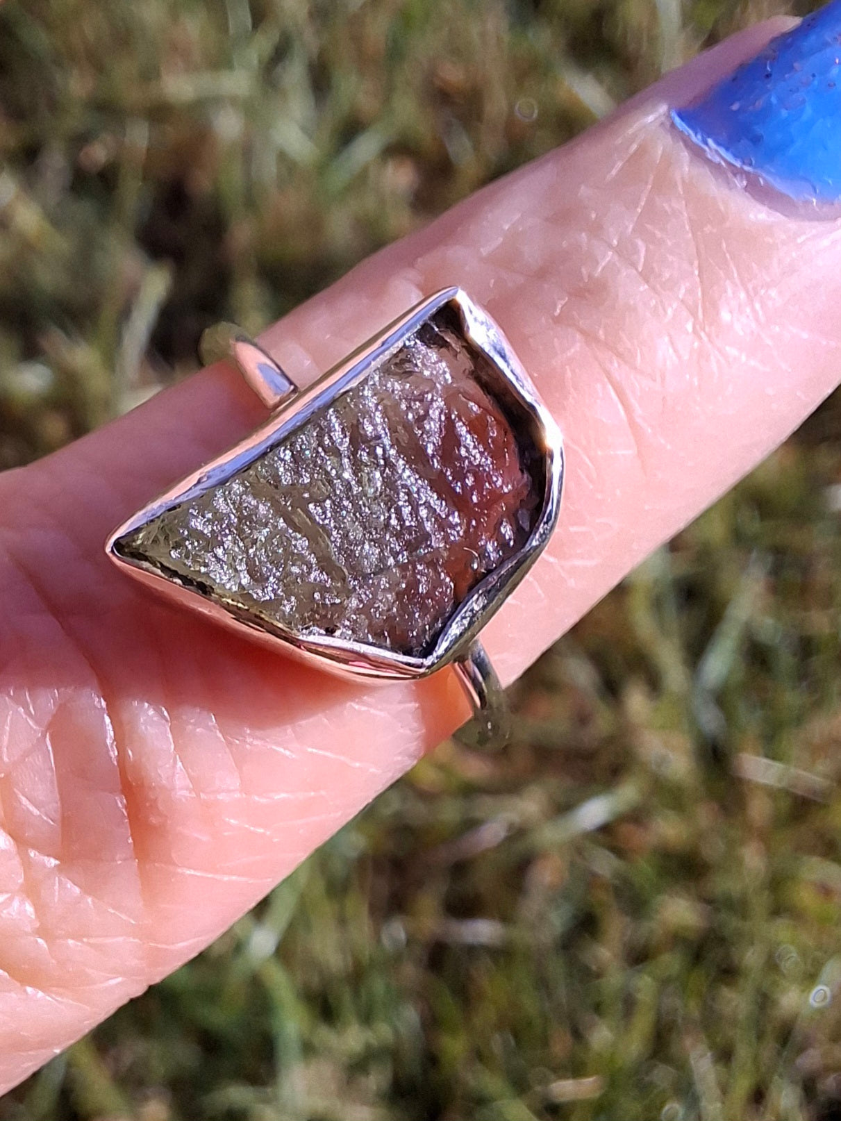 Moldavite Ring, size large M, 925 Silver, Tektite (Ref: R24)