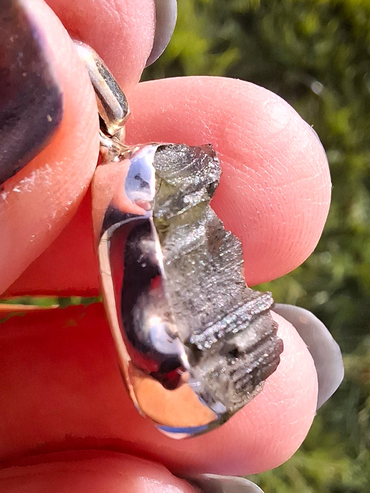 Moldavite Pendant, 925 silver, Tektite (Ref: P3)