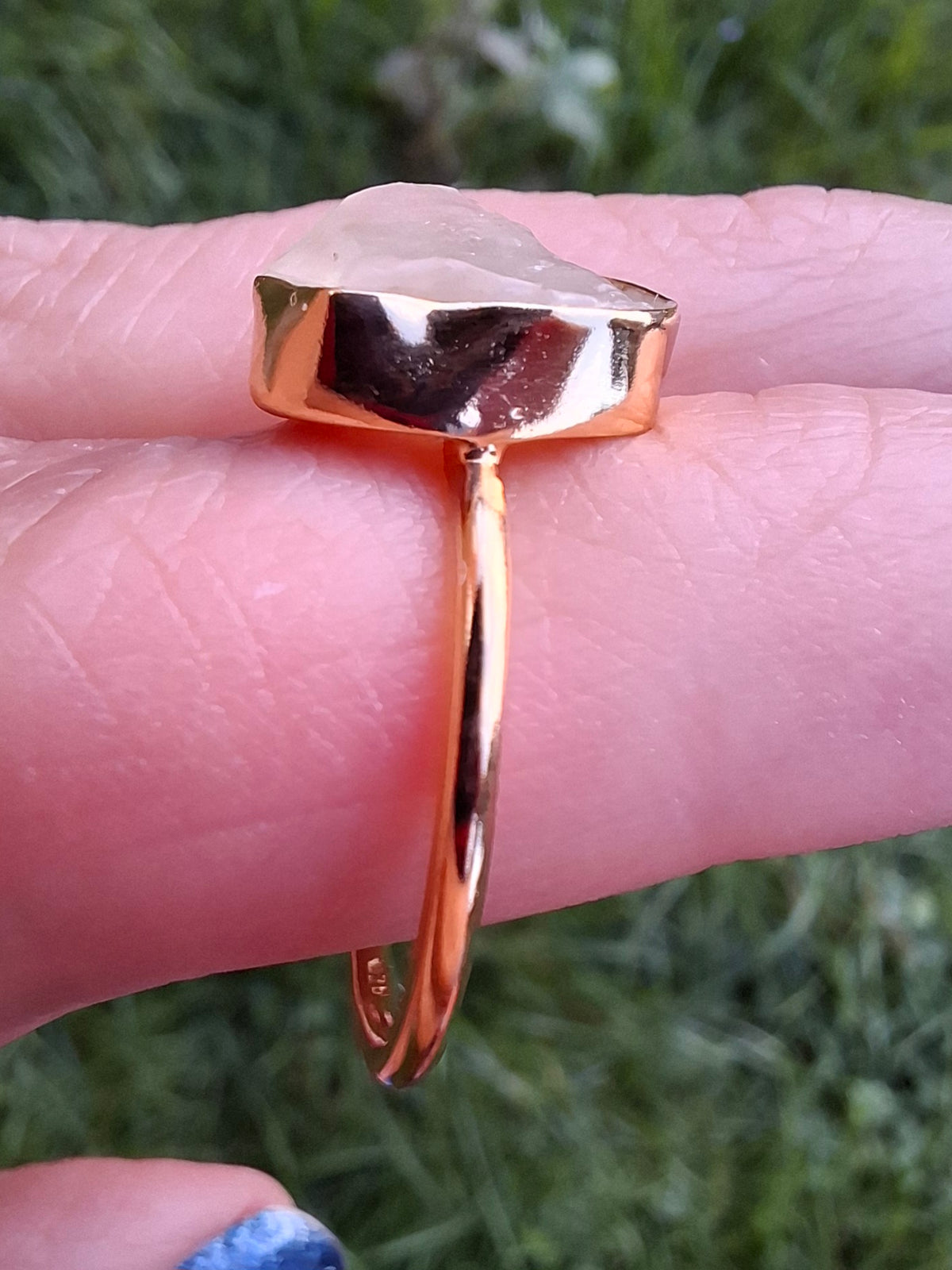 Libyan Desert Glass Ring, 14K GOLD Plated, size large N, Tektite (Ref: LR79)