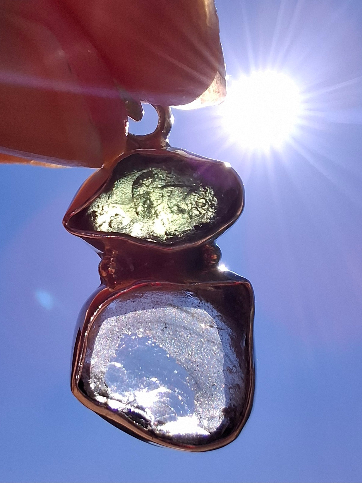 Moldavite & Libyan Desert Glass Pendant, 925 Silver, Tektite (Ref: MLP13)
