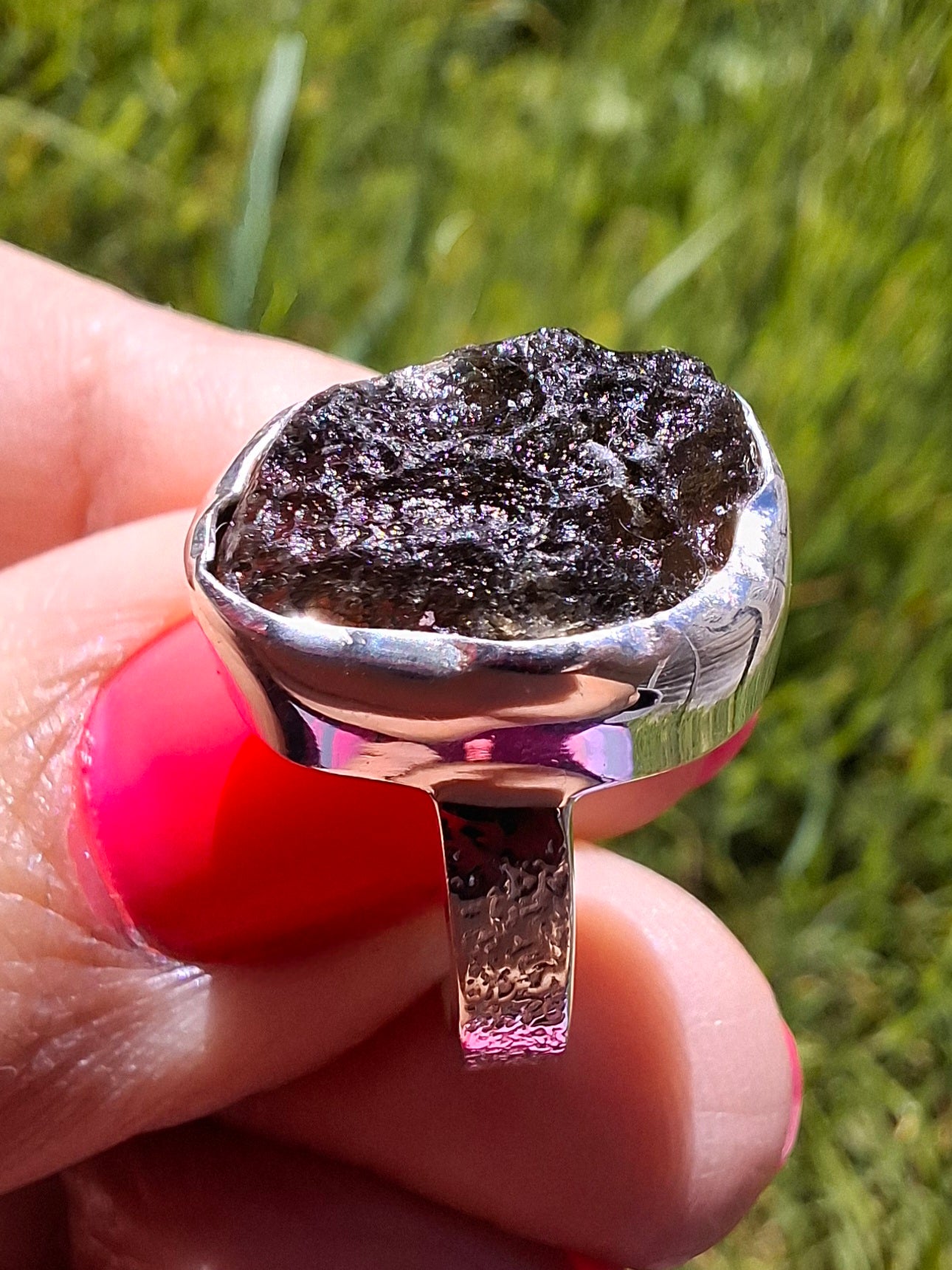 Moldavite Ring, size I, 925 Silver, Tektite (Ref: R296)
