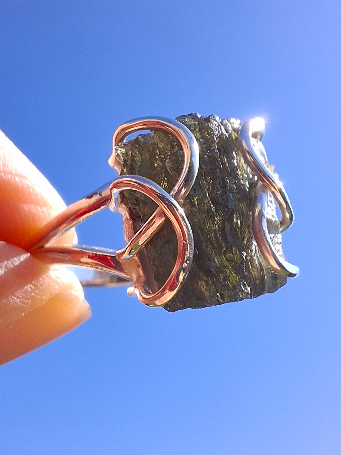 Moldavite Ring, size U, 925 Silver, Tektite (Ref: R14)