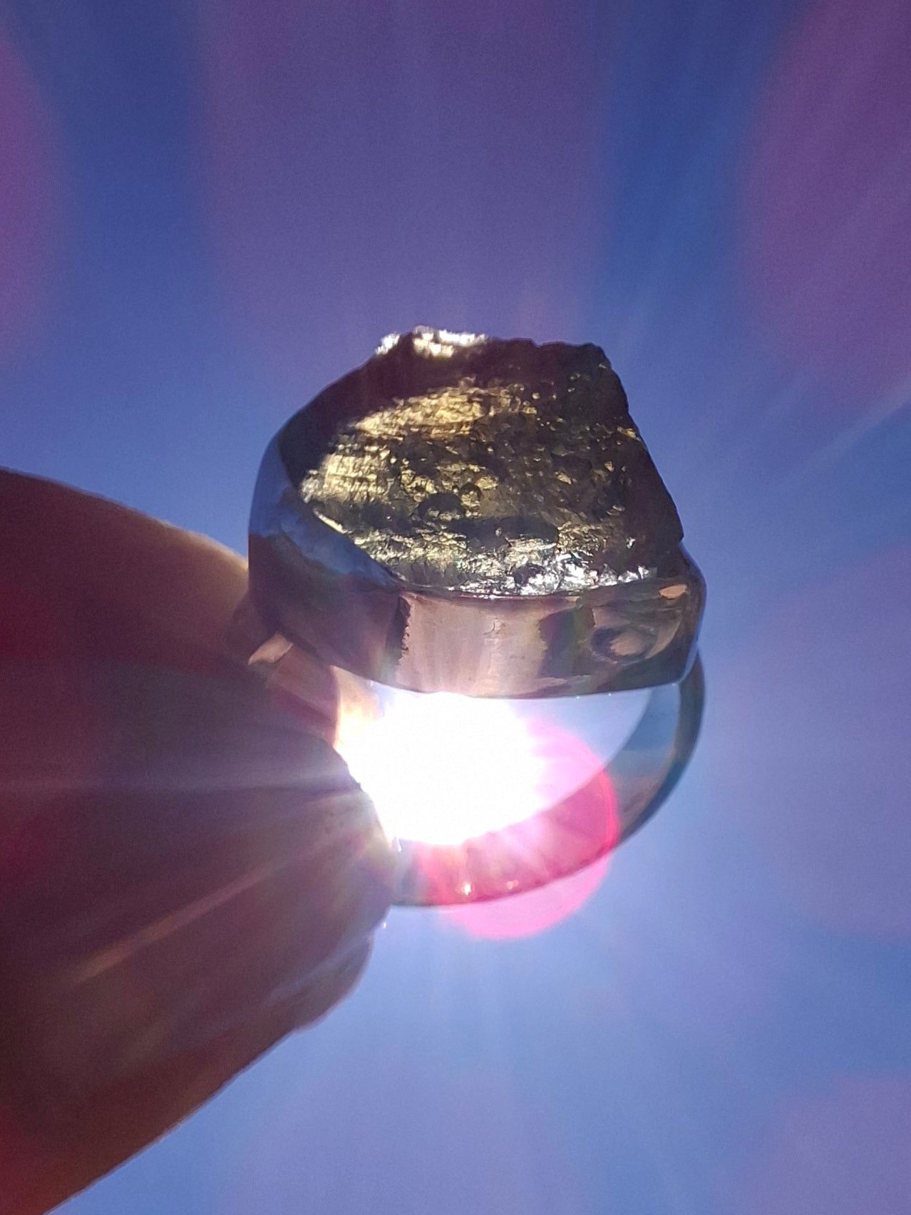 Moldavite Ring, size K, 925 Silver,  Tektite (Ref: R303)
