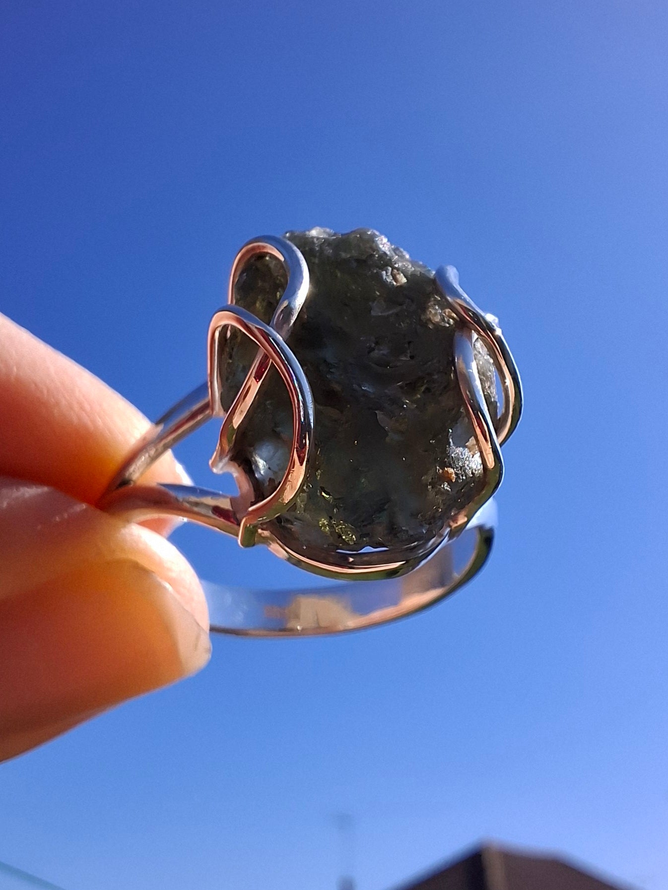Moldavite Ring, size Y, 925 Silver, Tektite (Ref: R17)
