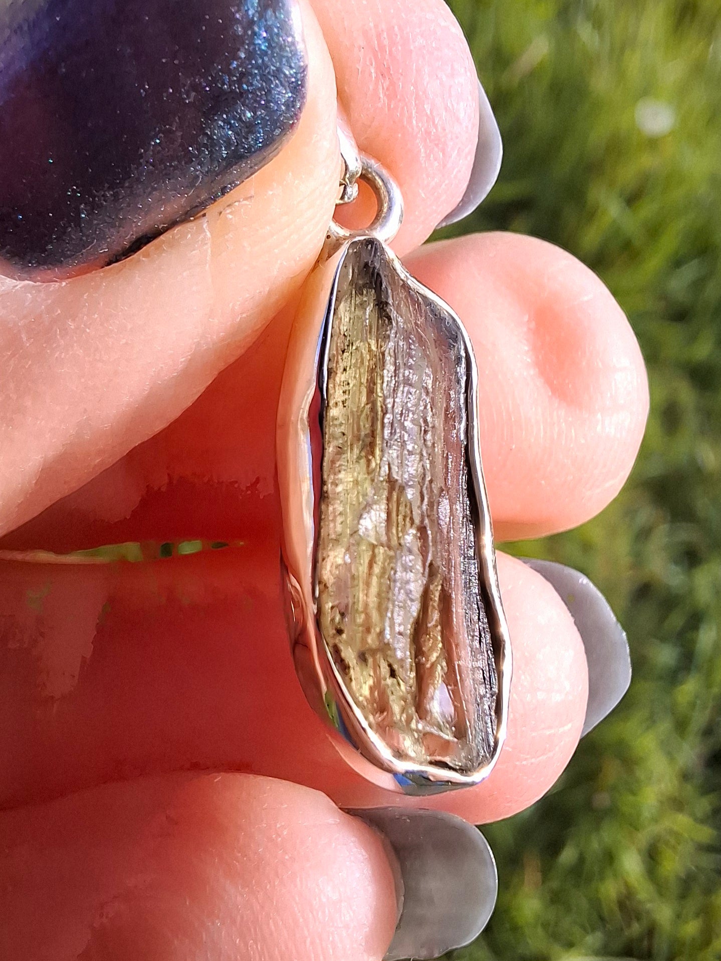Moldavite Pendant, 925 Silver, Tektite (Ref: P11)