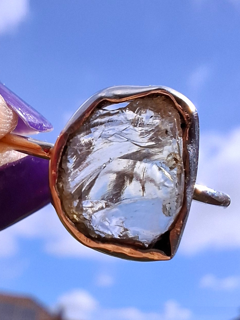 Libyan Desert Glass Ring, size large V, 925 Silver, Tektite (Ref: LR60)