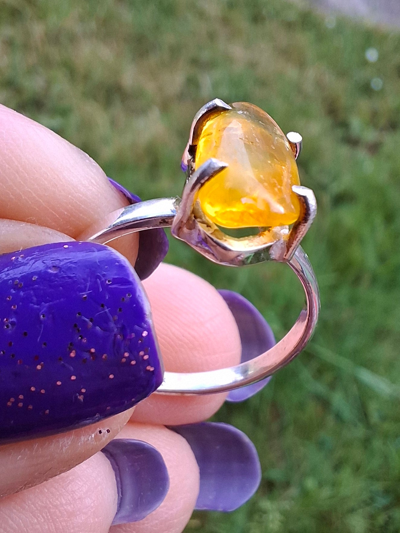 Baltic Amber Ring, size O, 925 Silver, Fossil (Ref: AR11)
