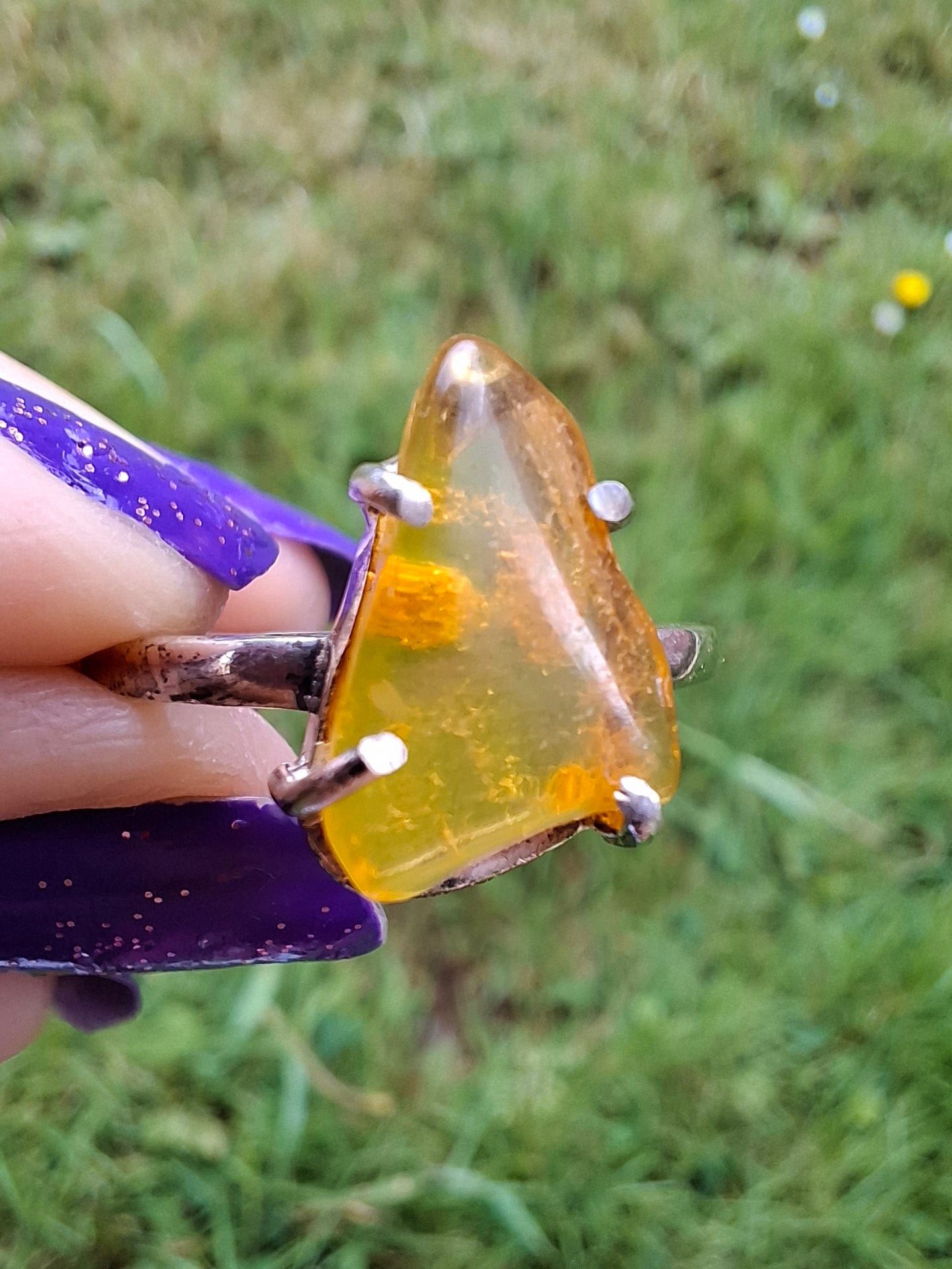 Baltic Amber Ring, size large U, 925 Silver, Fossil (Ref: AR21)