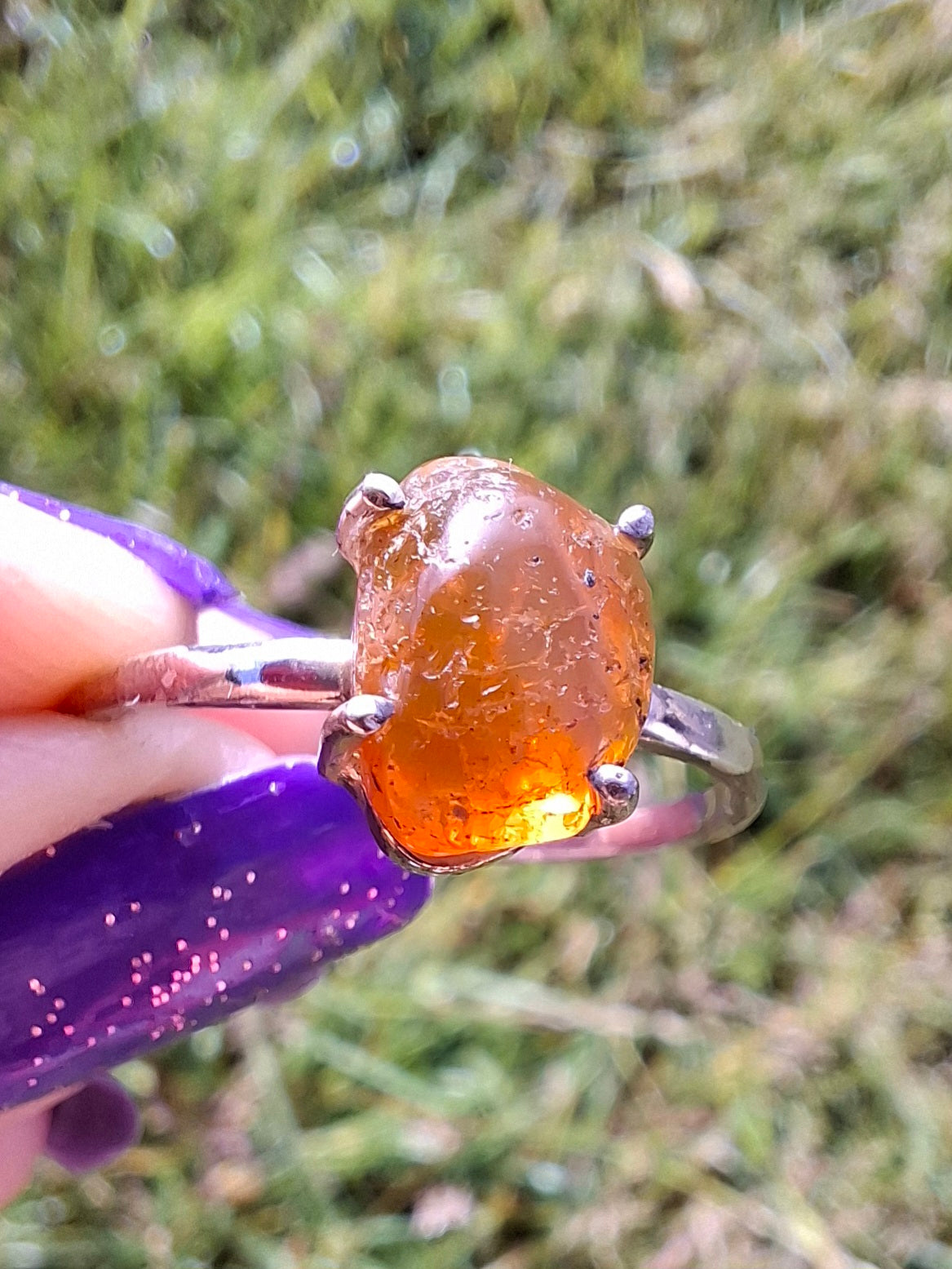 Baltic Amber Ring, size large W, 925 Silver, Fossil (Ref: AR28)
