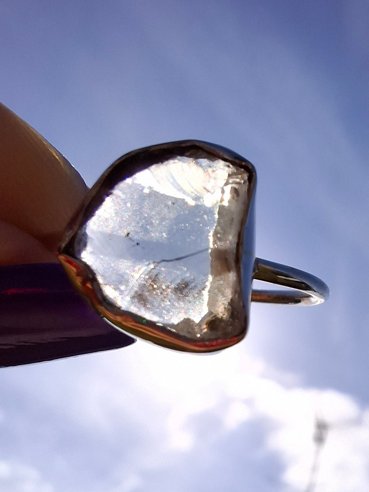 Libyan Desert Glass Ring, size large V, 925 Silver, Tektite (Ref: LR54)