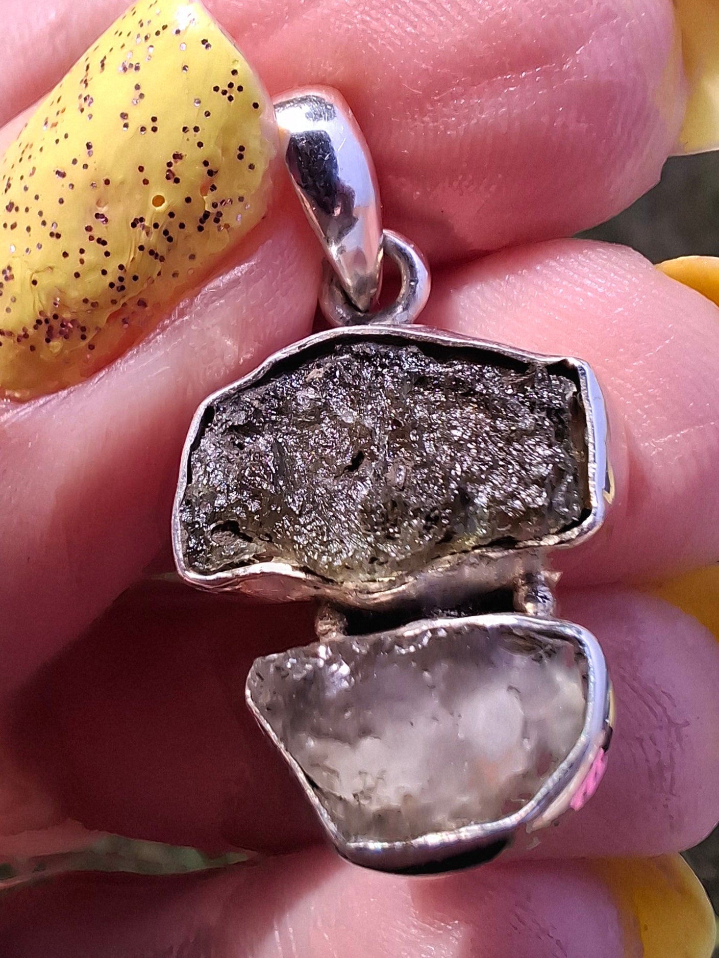 Moldavite & Libyan Desert Glass Pendant, 925 Silver, Tektite (Ref: MLP2)