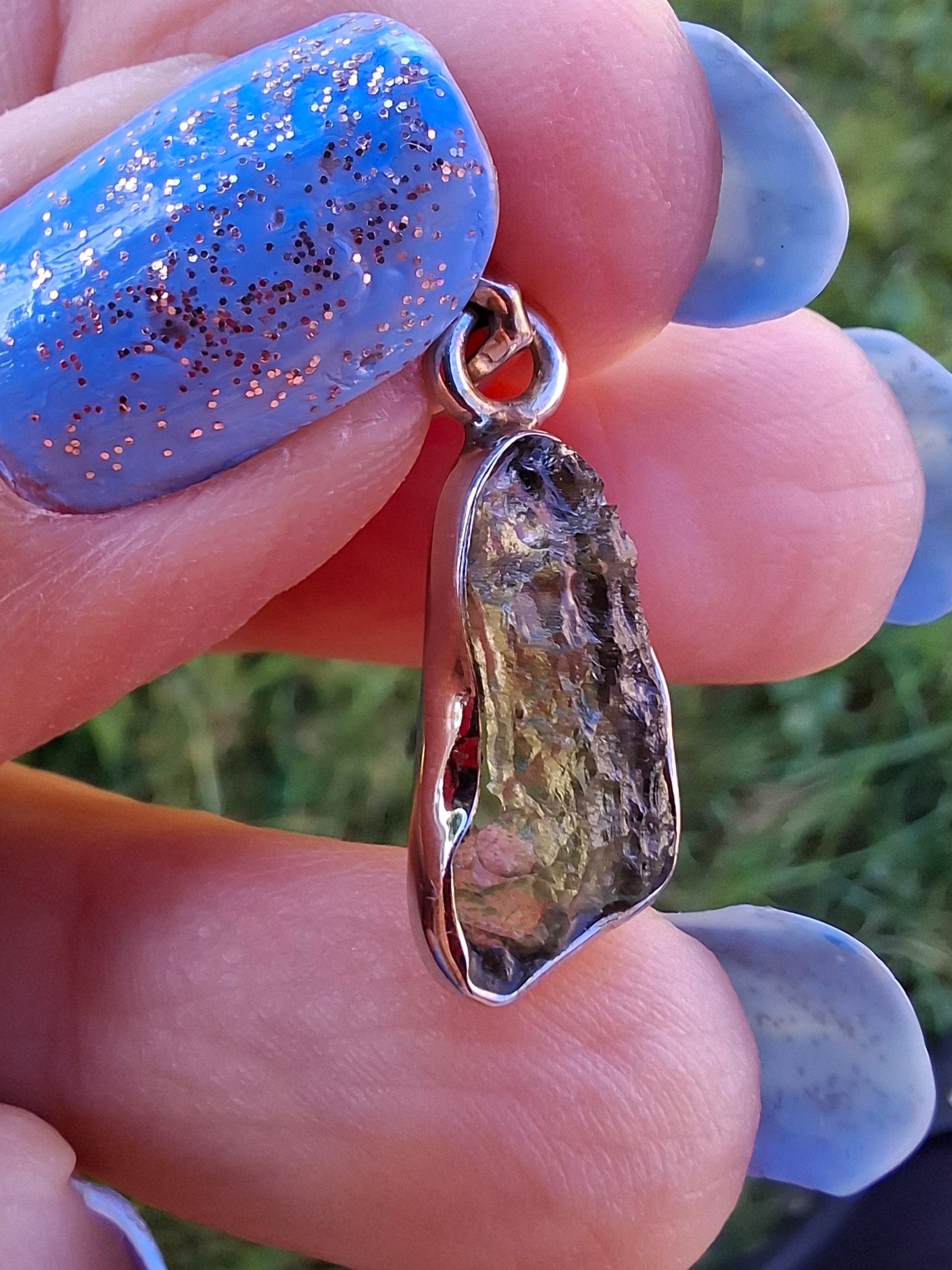 Moldavite Pendant, 925 Silver, Tektite (Ref: P94)