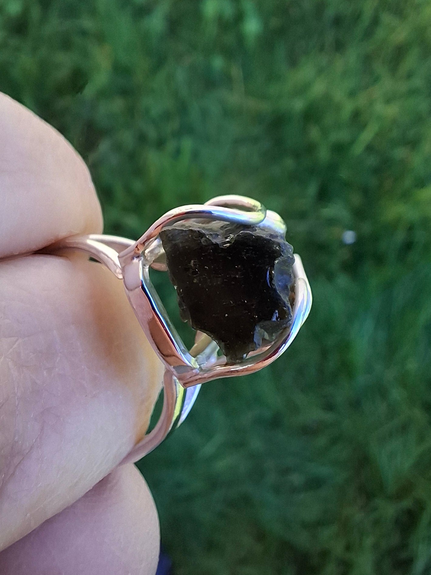 Moldavite Ring, size O, 925 Silver, Tektite (Ref: R8)