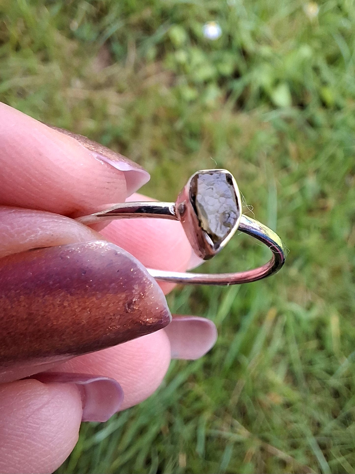 Moldavite Ring, size Q, 925 Silver, Tektite (Ref: R45)
