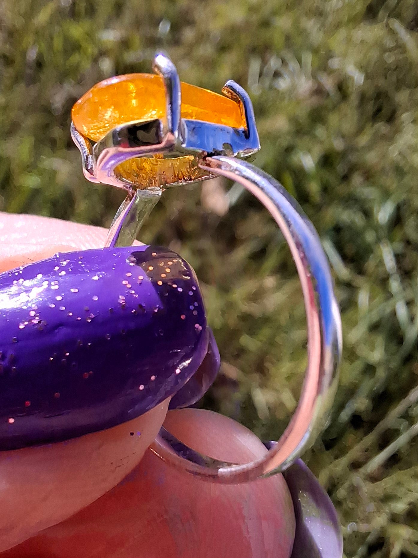 Baltic Amber Ring, size large N, 925 Silver, Fossil (Ref: AR9)