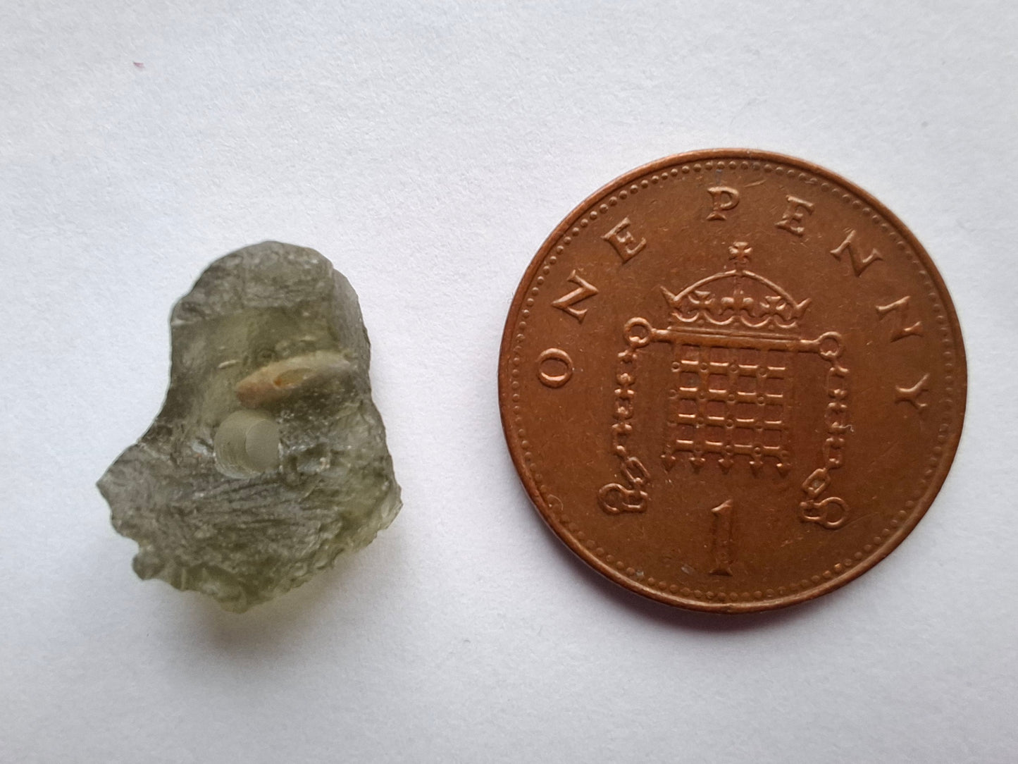 DRILLED Moldavite Piece, 1g, Tektite (Ref: D12)