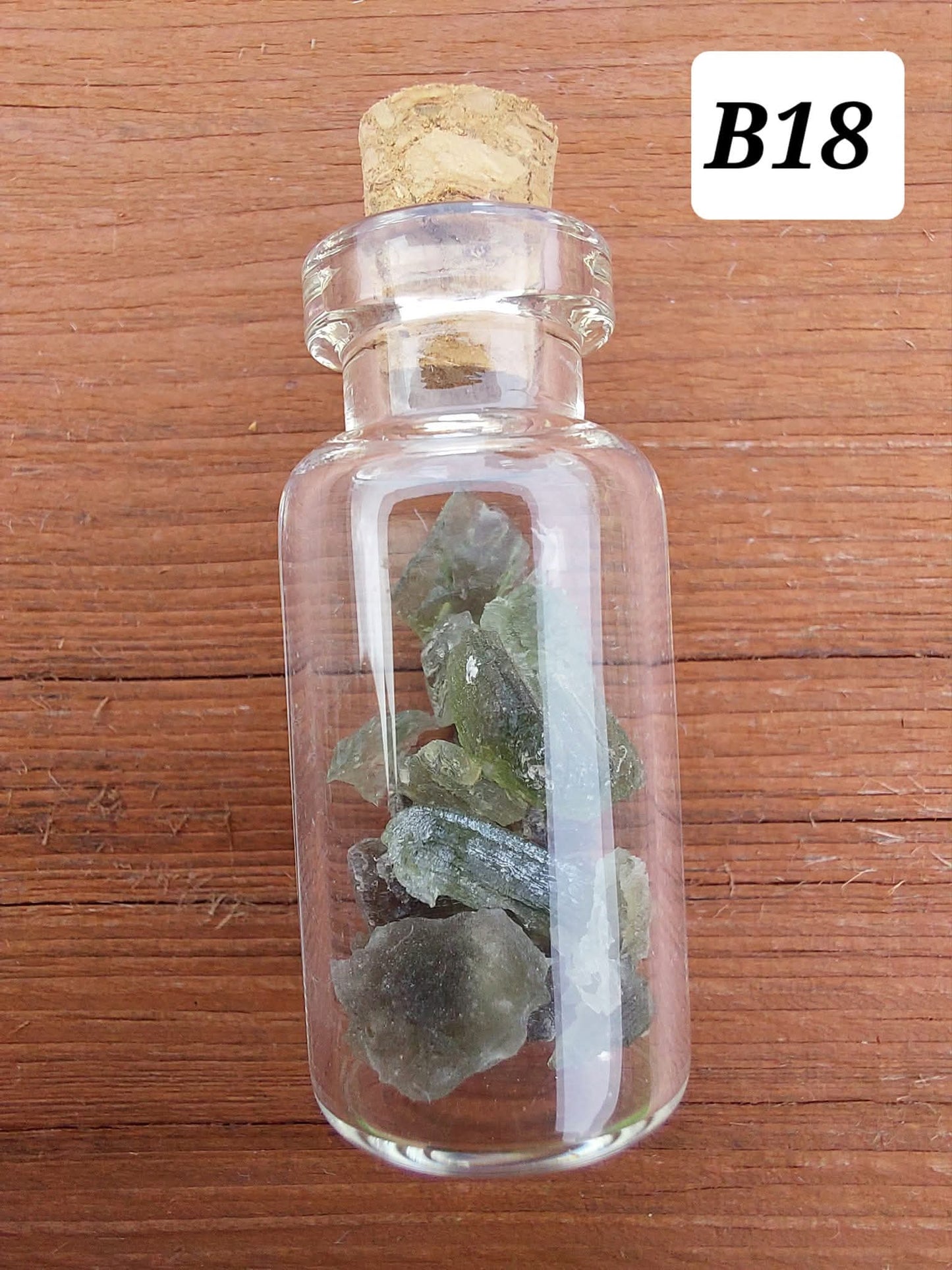 Moldavite chips (2.00g) in 3ml glass Bottle, Tektite (Ref: B18)
