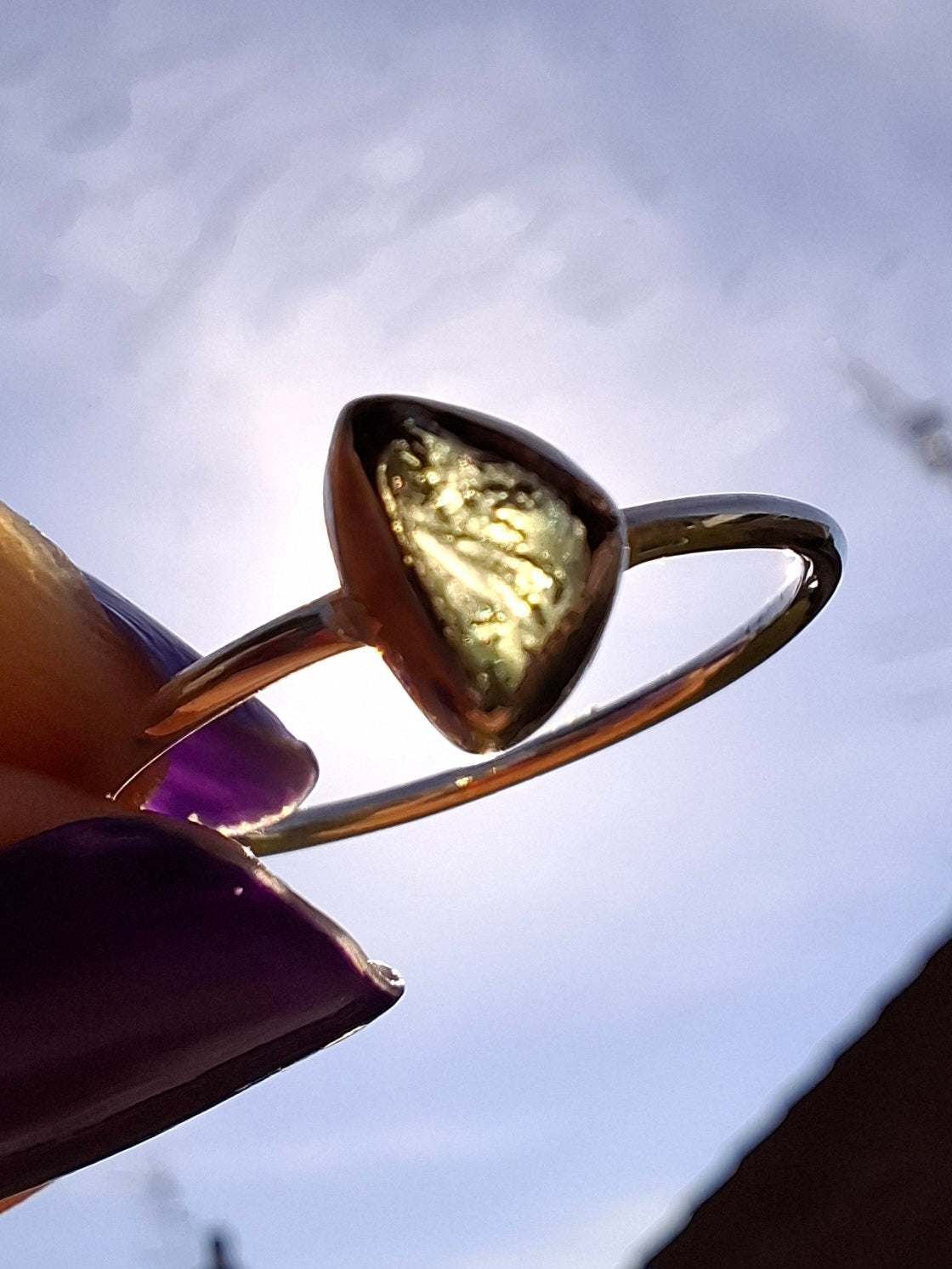 Moldavite Ring, size large R/small S, 925 Silver, Tektite (Ref: R53)
