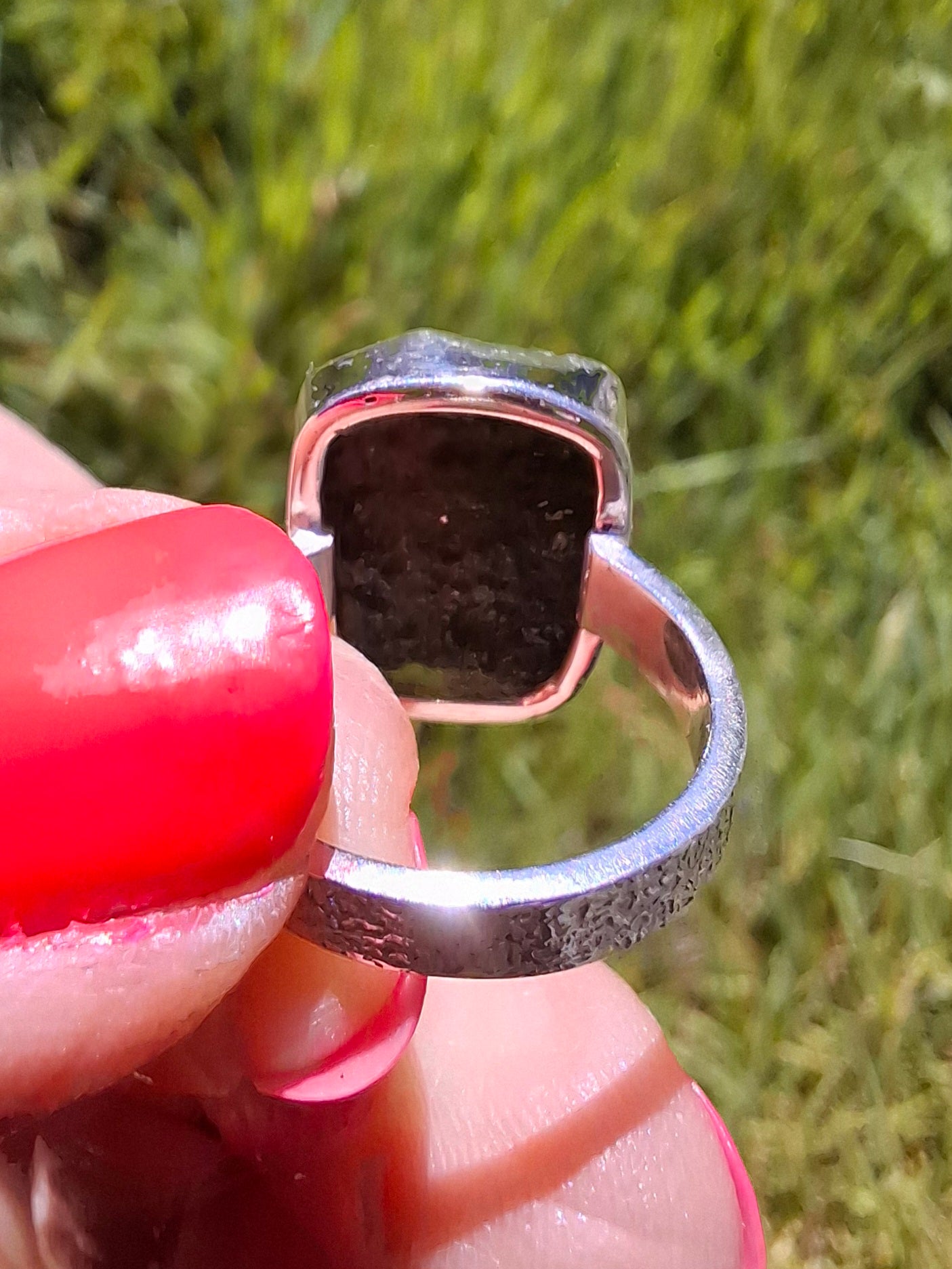 Moldavite Ring, size large G/small H, 925 Silver, Tektite (Ref: R293)
