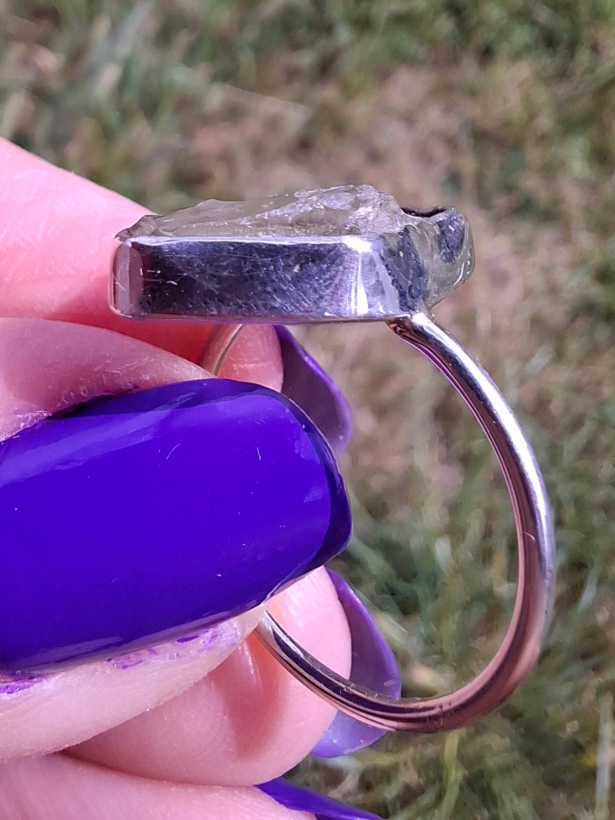 Libyan Desert Glass Ring, size large P, 925 Silver, Tektite (Ref: LR33)