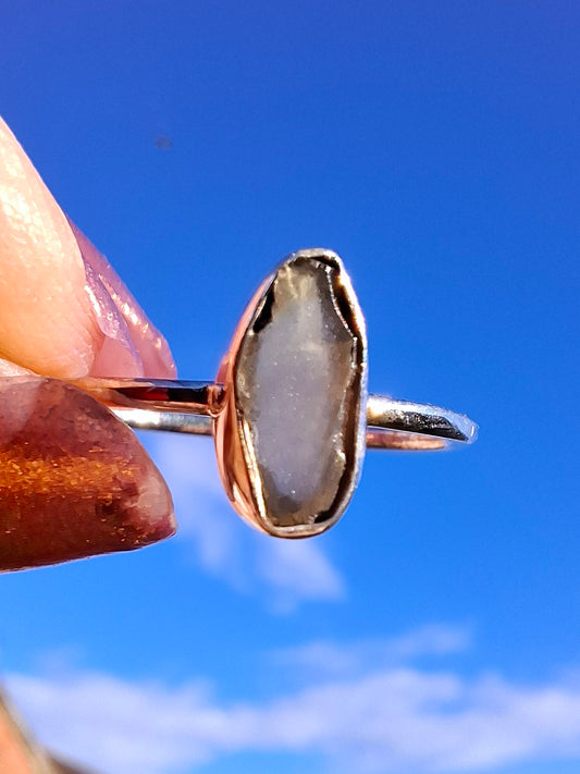 Moldavite Ring, size large R, 925 Silver, Tektite (Ref: R48)