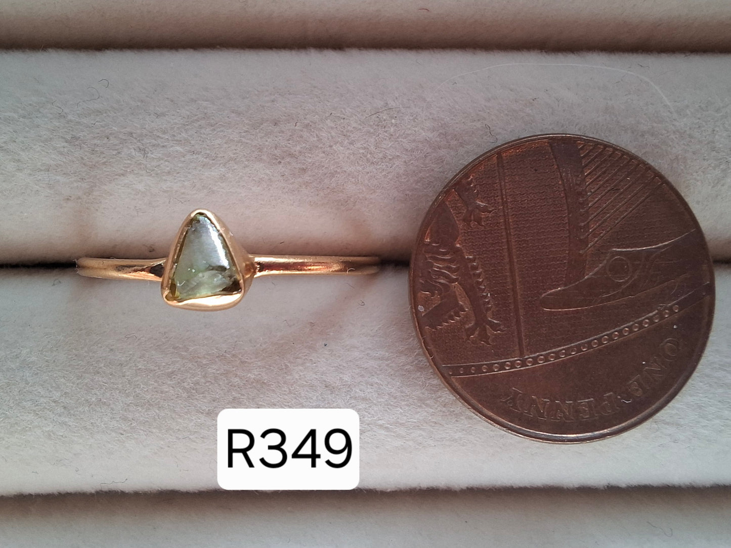 Moldavite Ring, 14K GOLD Plated, size large T, Tektite (Ref: R349)