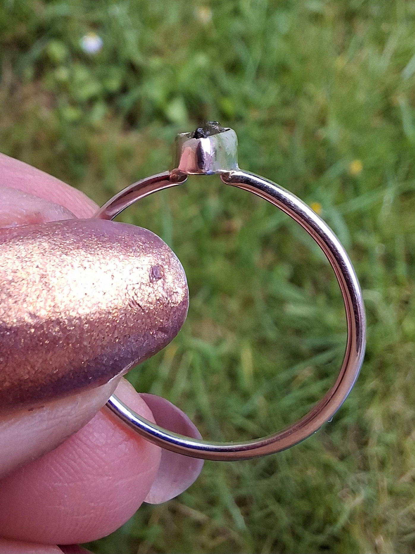 Moldavite Ring, size small T, 925 silver, Tektite (Ref: 56)