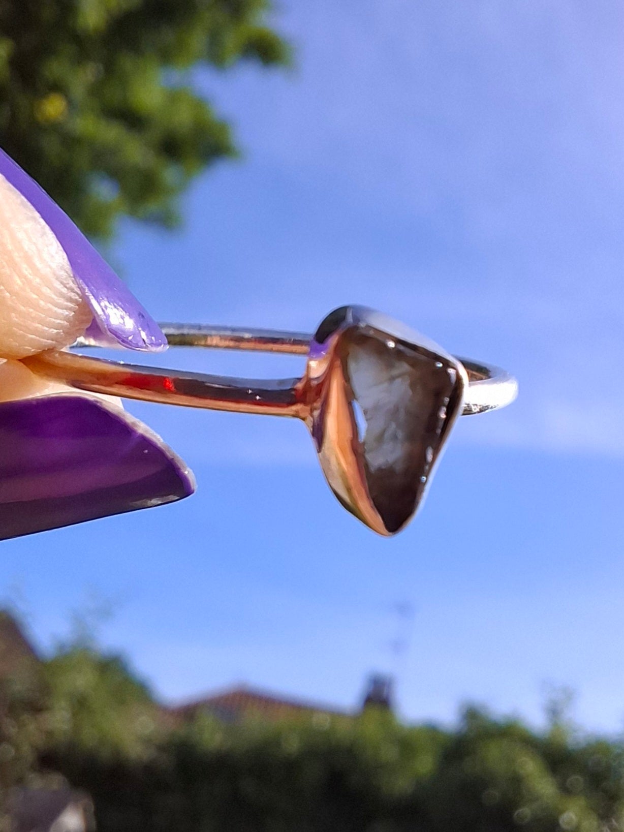Moldavite Ring, size small S, 925 Silver, Tektite (Ref: R66)