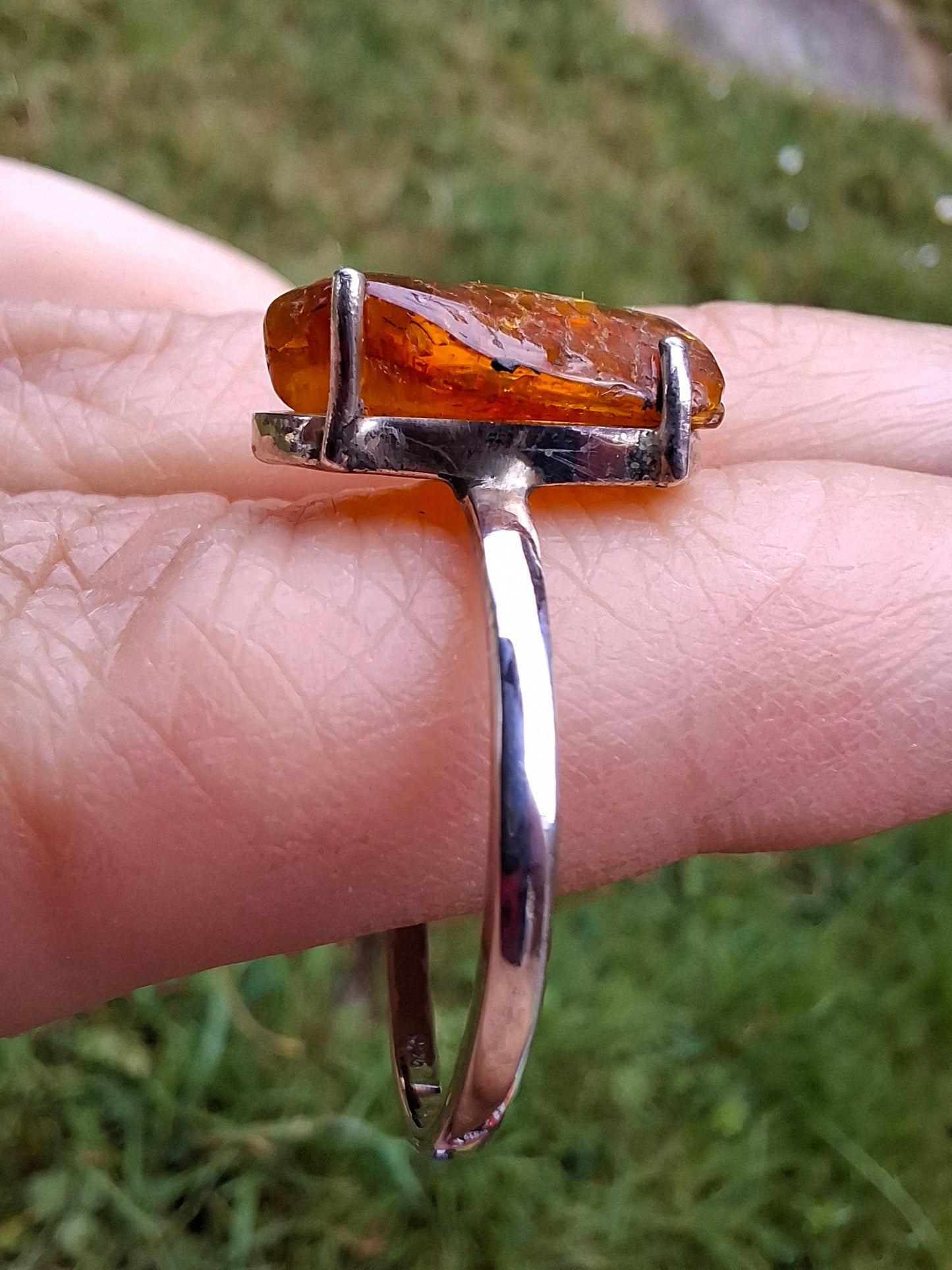 Baltic Amber Ring, size large Y, 925 Silver, Fossil (Ref: AR22)