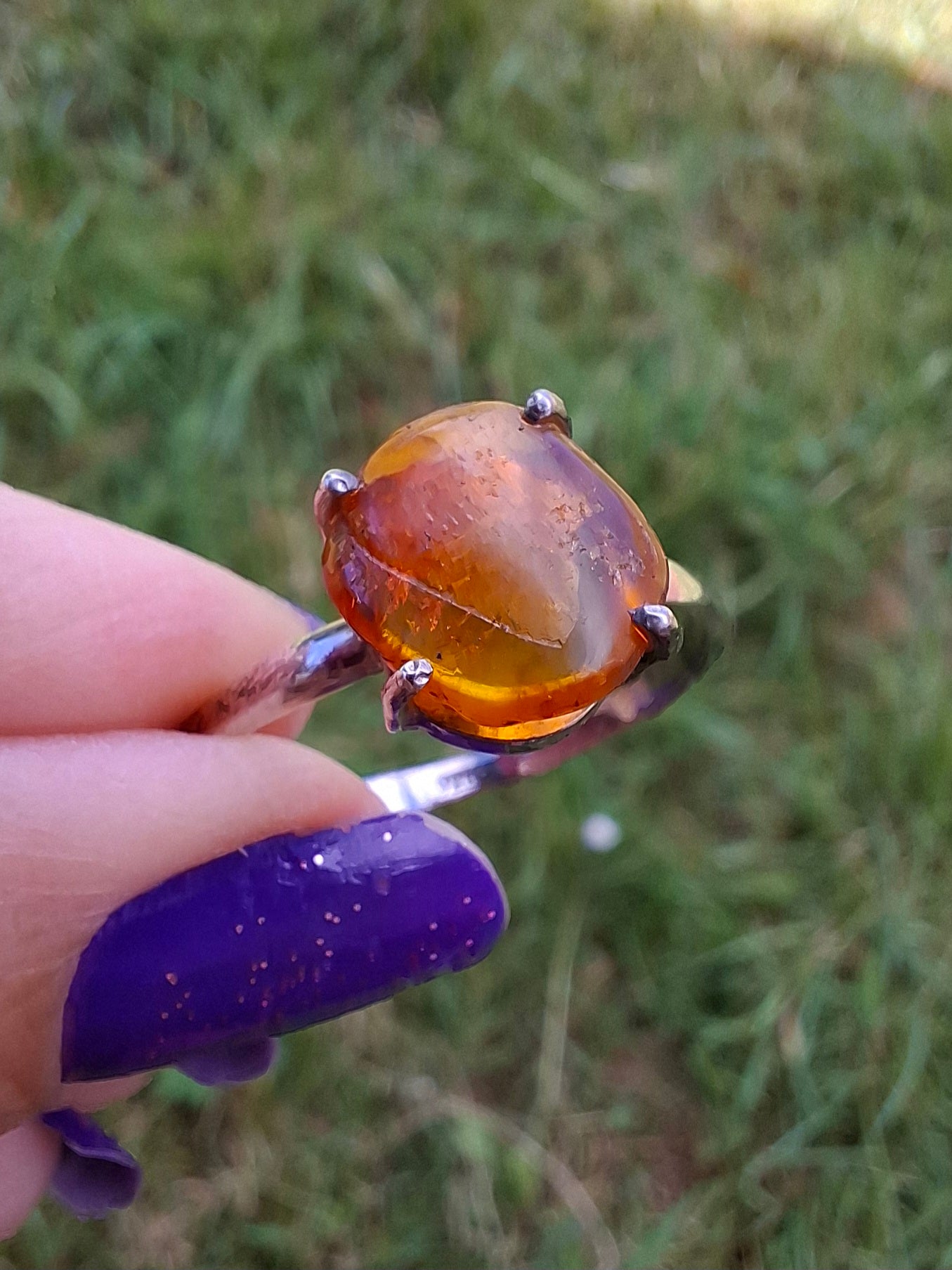 Baltic Amber Ring, size large X, 925 Silver, Fossil (Ref: AR35)