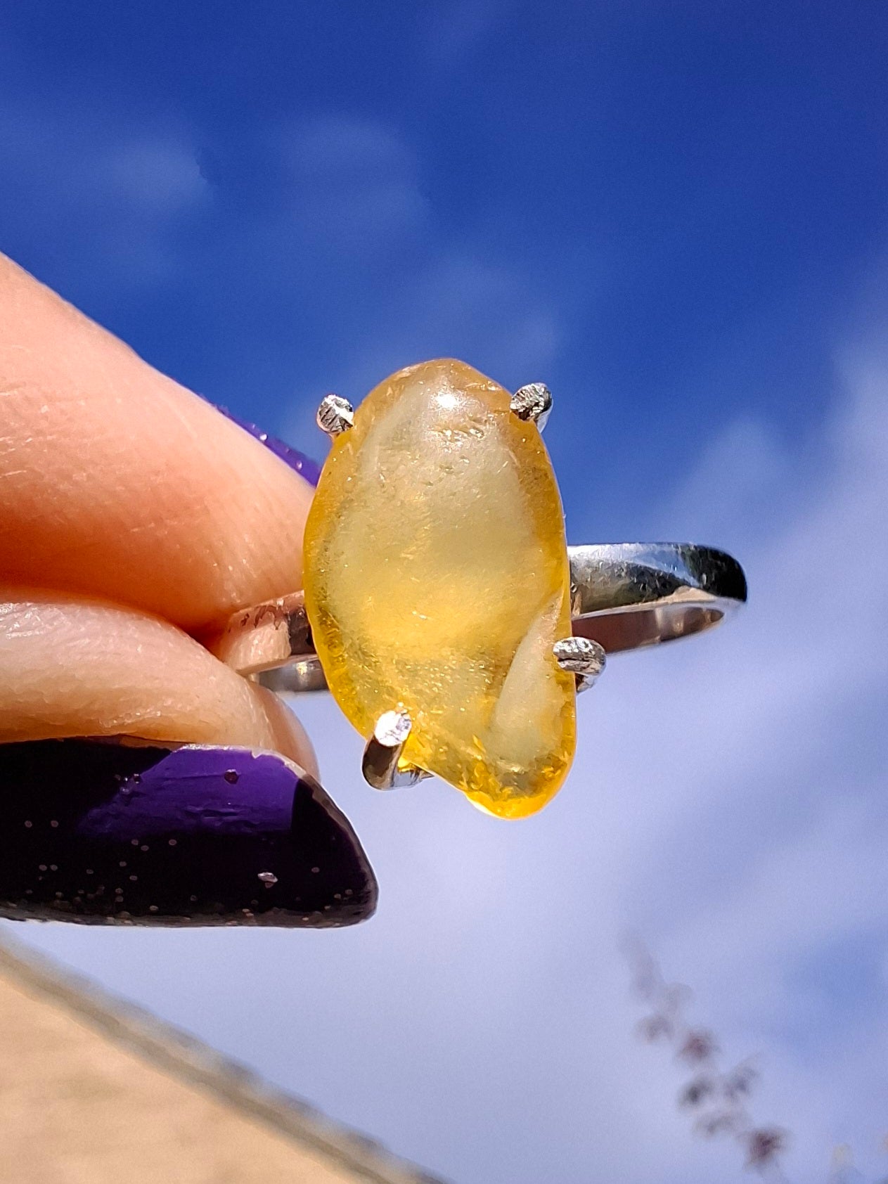 Baltic Amber Ring, size large Q, 925 Silver, Fossil (Ref: AR13)