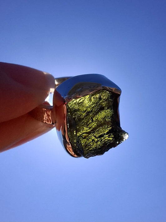 Moldavite Ring, size large G/small H, 925 Silver, Tektite (Ref: R293)