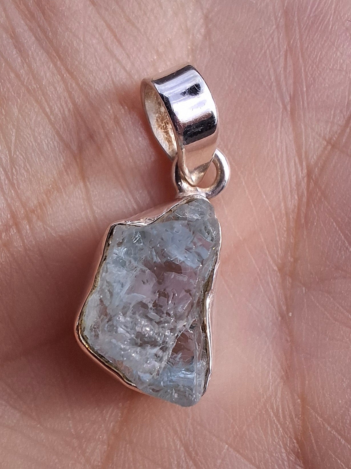 Aquamarine Pendant, 925 Silver, Crystal (Ref: AQ14)