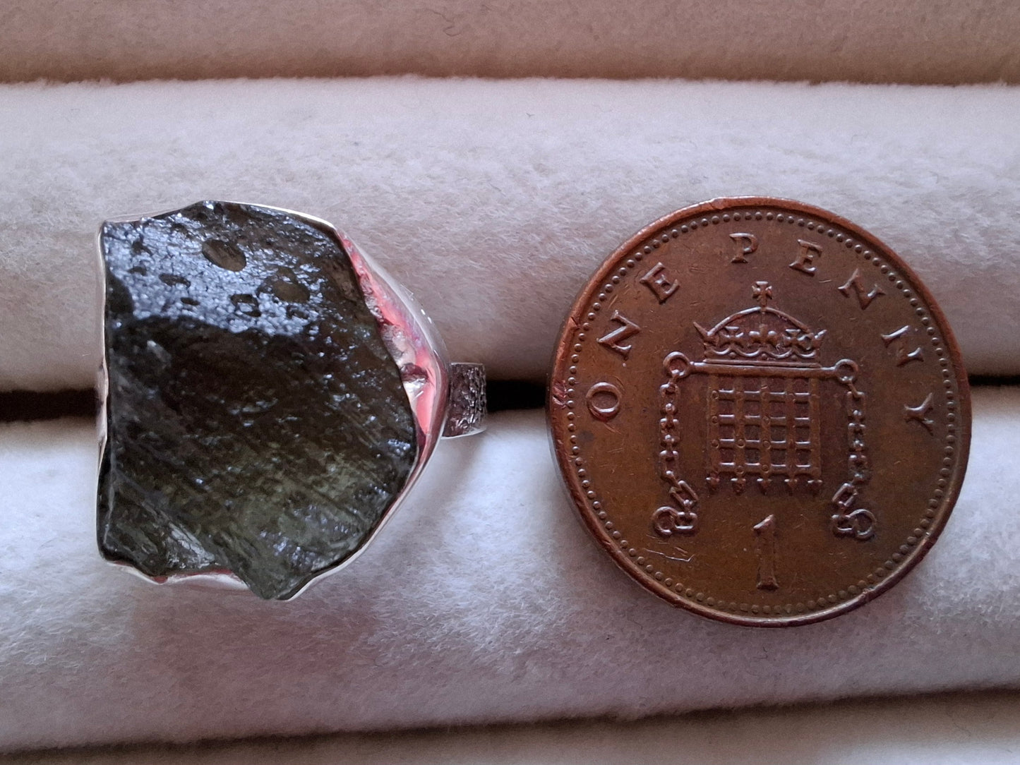 Moldavite Ring, size K, 925 Silver,  Tektite (Ref: R303)