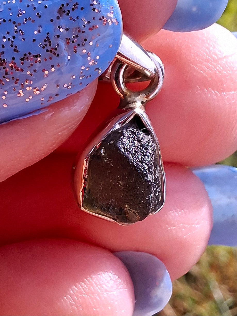 Moldavite Pendant, 925 Silver, Tektite (Ref: P59)