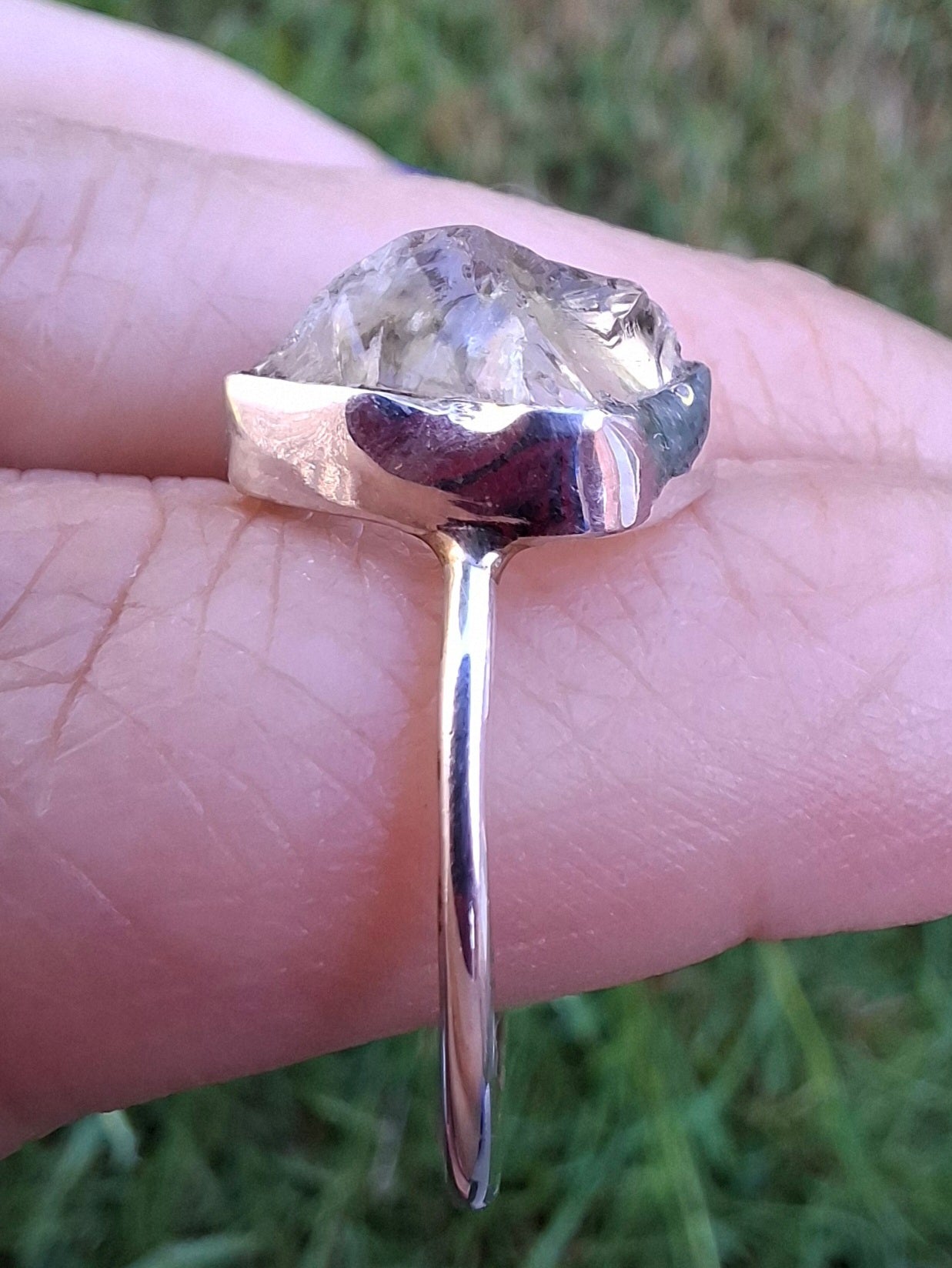 Libyan Desert Glass Ring, size large S, 925 Silver, Tektite (Ref: LR46)