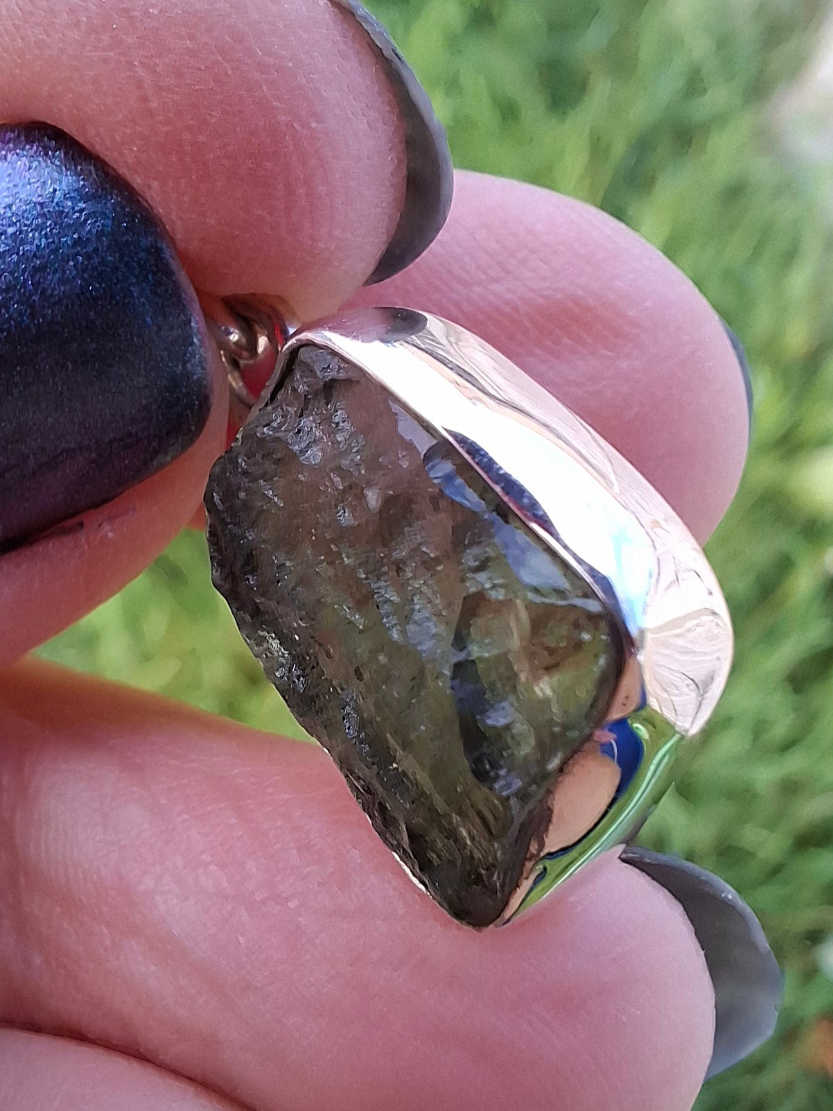 Moldavite Pendant, 925 Silver, Tektite (Ref: P9)