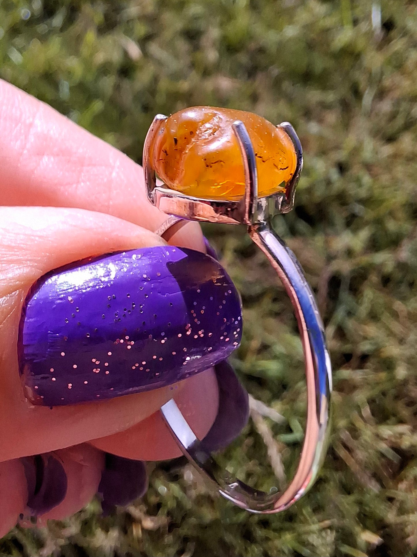 Baltic Amber Ring, size large Y, 925 Silver, Fossil (Ref: AR39)