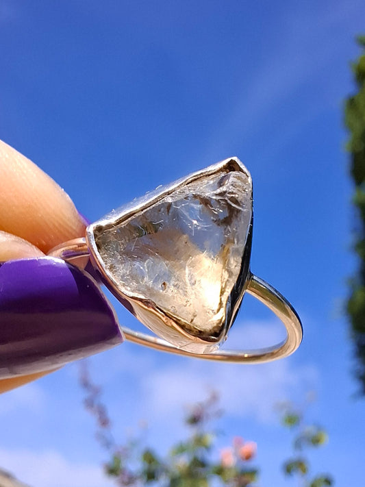 Libyan Desert Glass Ring, size large V, 925 Silver, Tektite (Ref: LR55)
