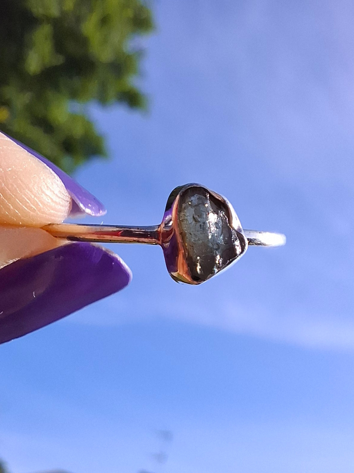 Moldavite Ring, size R, 925 Silver, Tektite (Ref: R64)