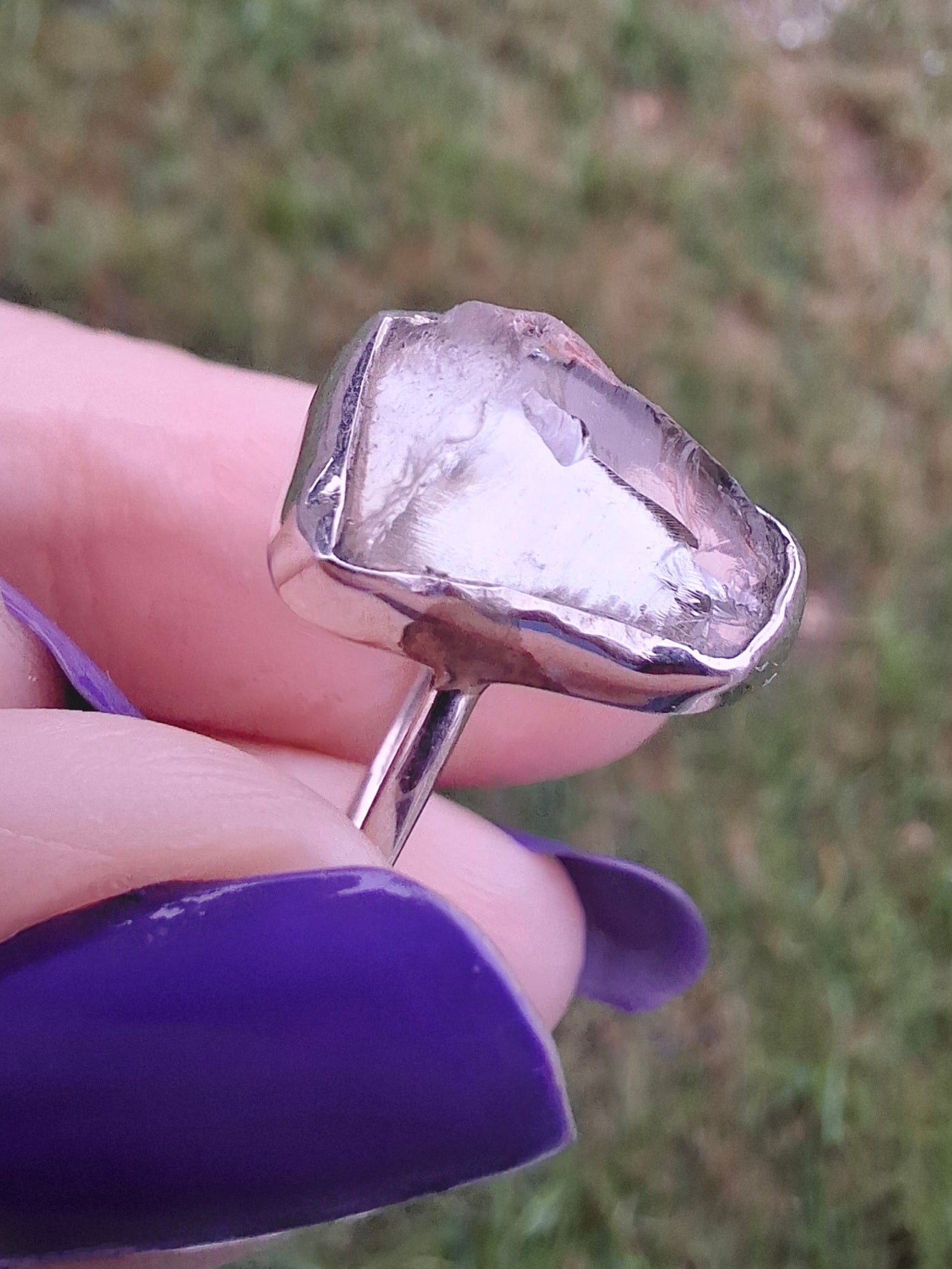 Libyan Desert Glass Ring, size large P, 925 Silver, Tektite (Ref: LR30)