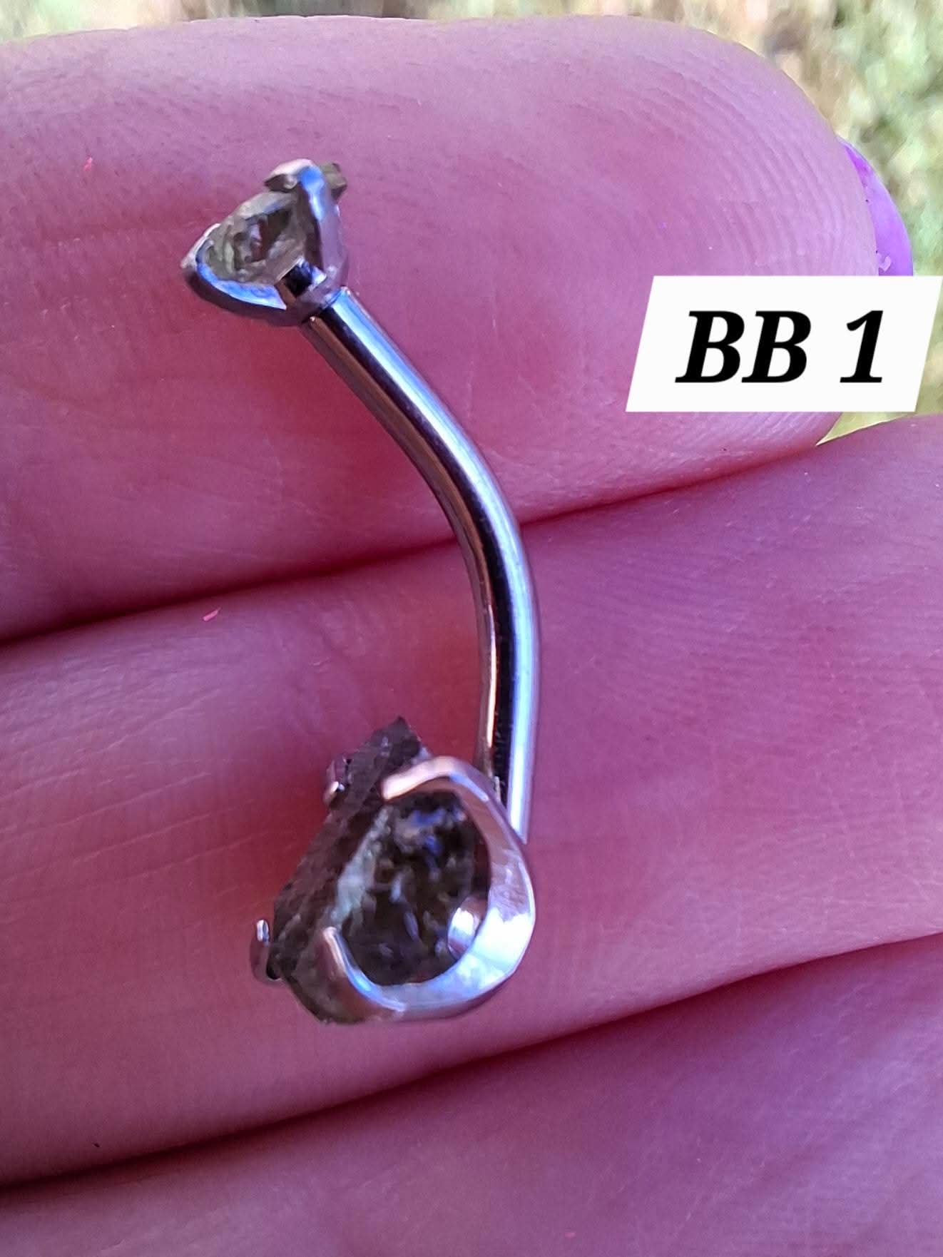 Moldavite (raw) BELLY BAR, 14G, Surgical Steel, Tektite (Ref: BB1)