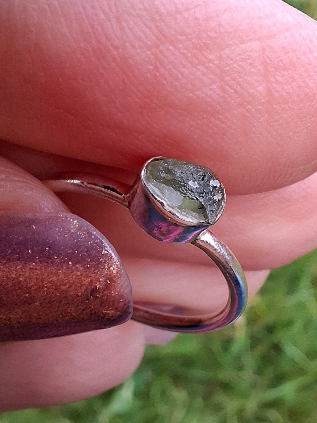 Moldavite Ring, size large M/small N, 925 Silver, Tektite (Ref: R40)