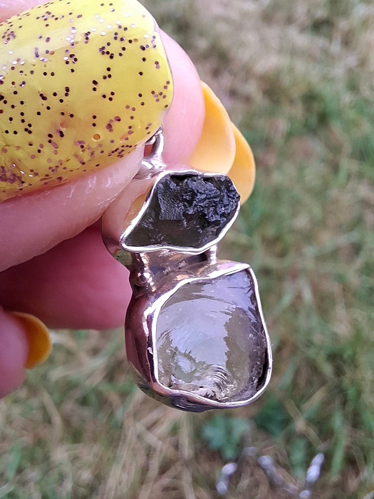 Moldavite & Libyan Desert Glass Pendant, 925 Silver, Tektite (Ref: MLP13)