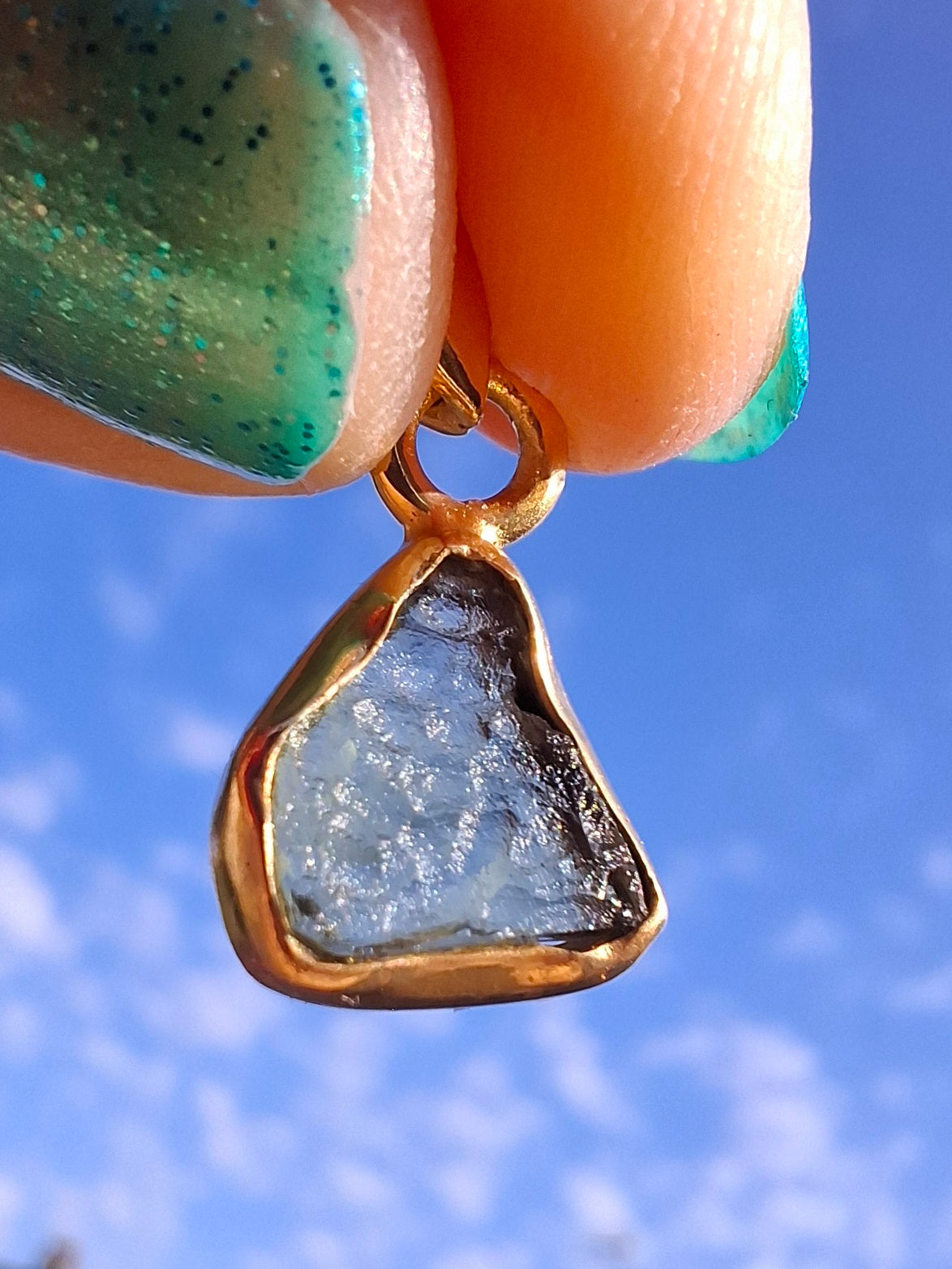 Moldavite Pendant, 14K GOLD Plated, Tektite (Ref: P452)