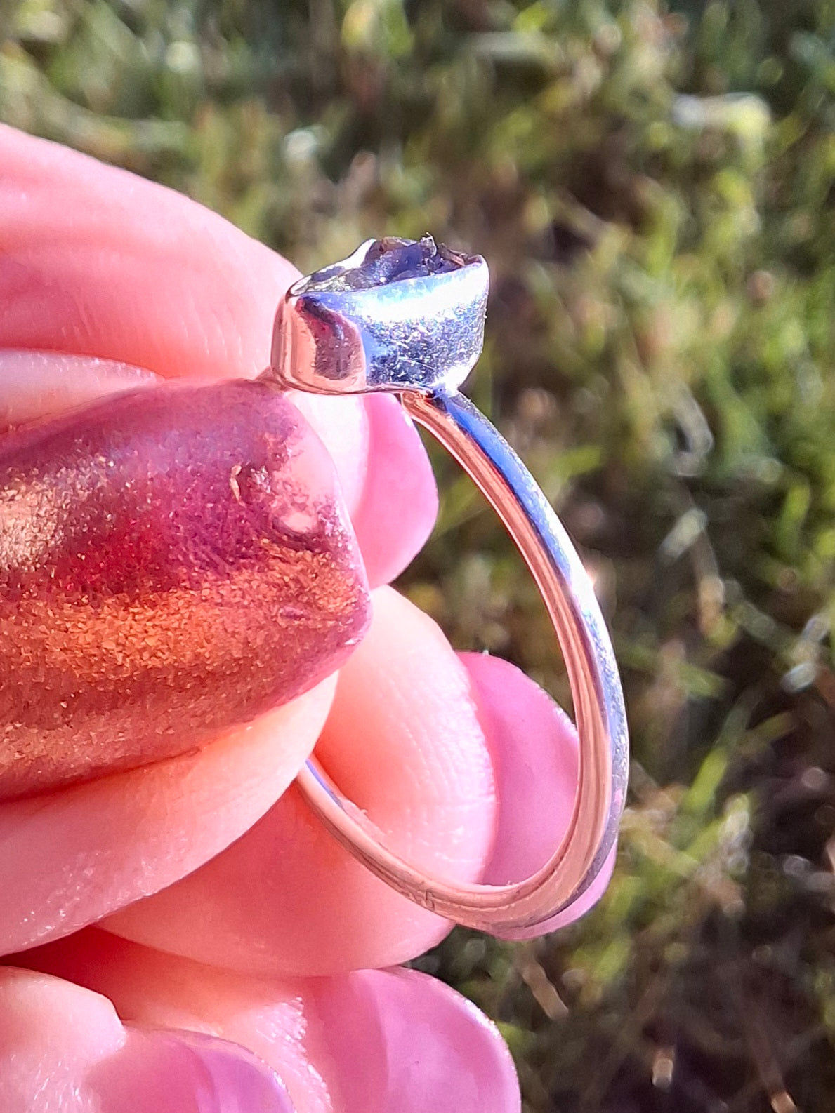 Moldavite Ring, size small L, 925 Silver, Tektite (Ref: R62)