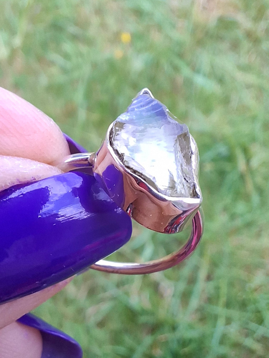 Libyan Desert Glass Ring, size large K, 925 Silver, Tektite (Ref: LR16)