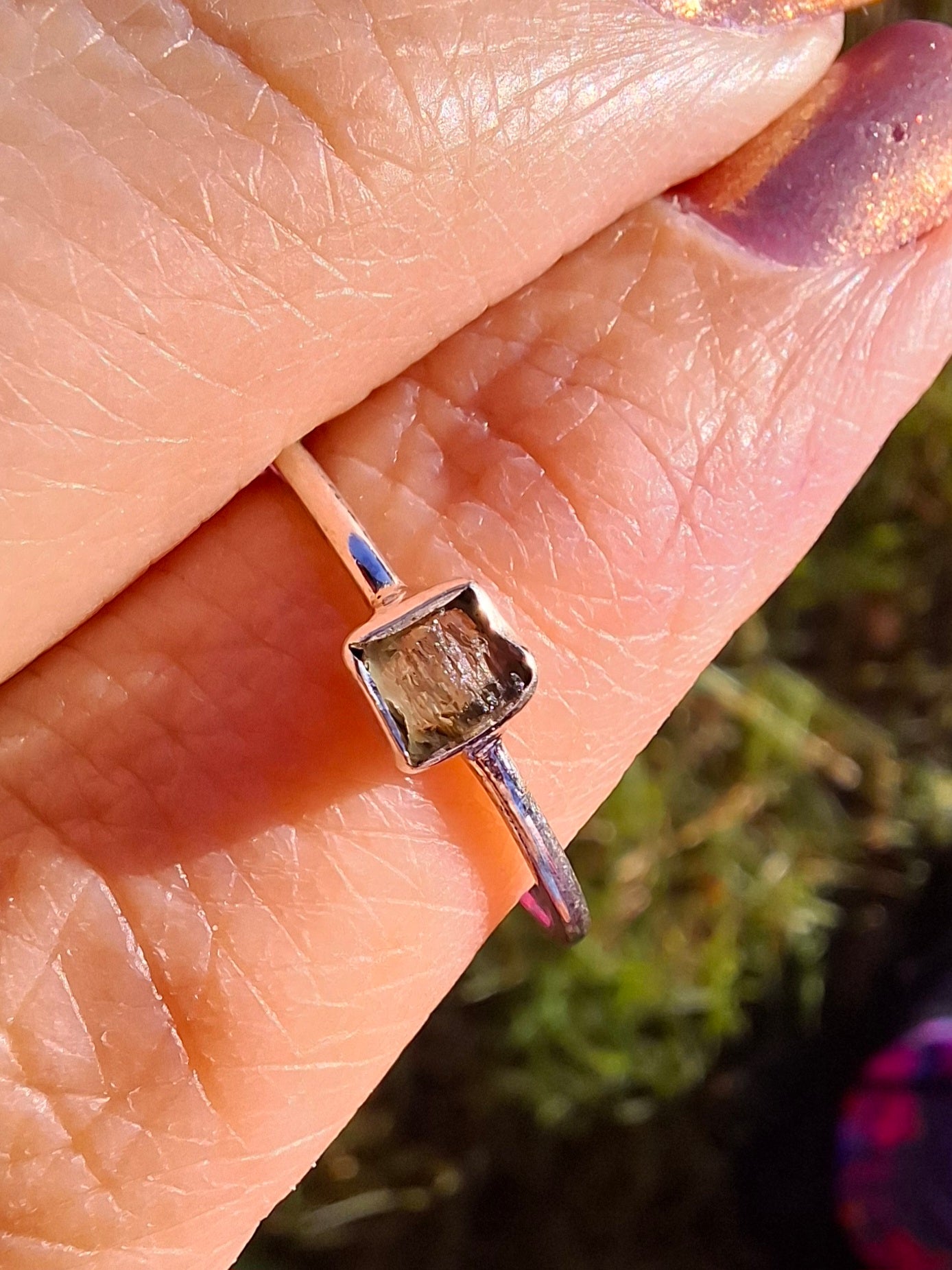 Moldavite Ring, size large R/small S, 925 Silver, Tektite (Ref: R65)