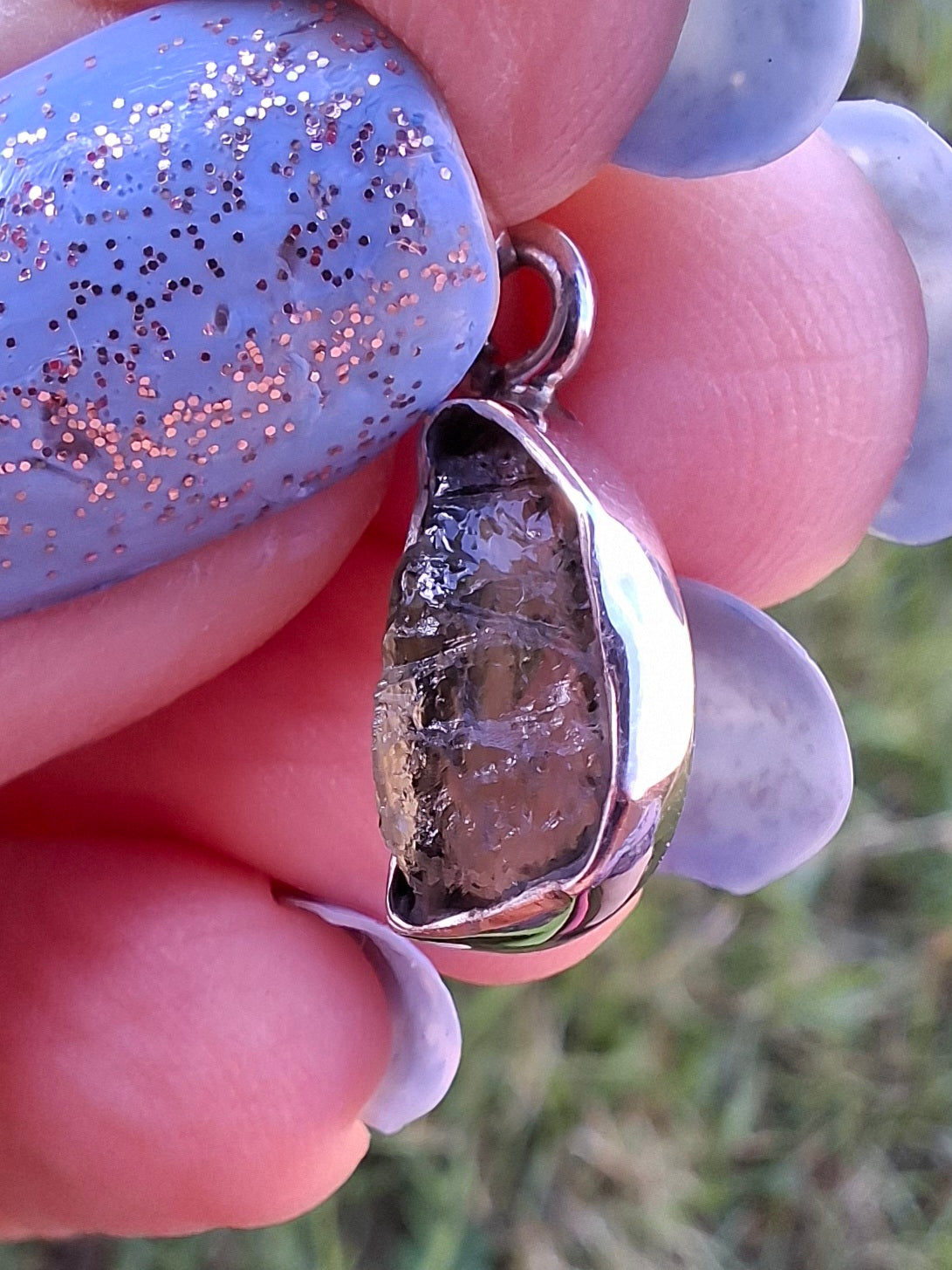 Moldavite Piece, 925 Silver, Tektite (Ref: P90)